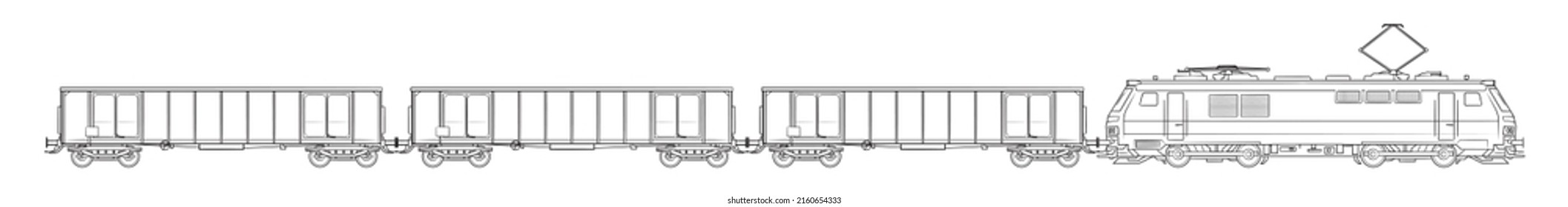 Electric cargo train - outline vector stock illustration. svg