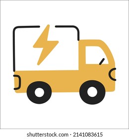 electric cargo truck. hand drawn EV doodle icon.
