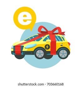 Electric cars. The car as a gift. Vector illustration isolated on white background.
