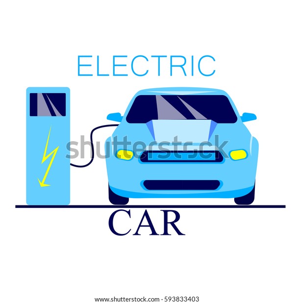 Electric cars. The car runs on electricity,\
the battery is charging. Caring for the environment okrozhayuschey.\
flat style, vector\
illustration