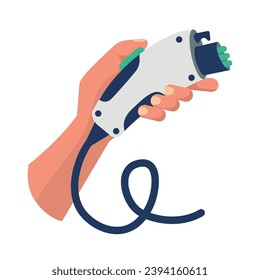 electric cars charge cable in hand illustration