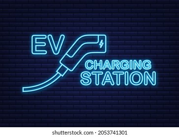 Electric cars charging on empty parking, fast supercharger station and many free charger stalls. Vehicle on electricity network grid. 