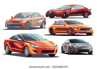 Electric Cars EVs Car isolated and icon set vector art illustration on white background.