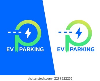 Electric cars parking Logo for EV Electric Vehicle cars. Green Energy Logo Design. Eco friendly vehicle concept.