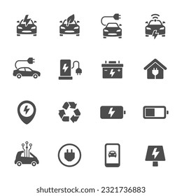 Electric cars vector icon set. Electro car charging and service icons.	