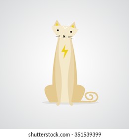 Electric cat. Cute thin cat with electric energy icon on the chest.
