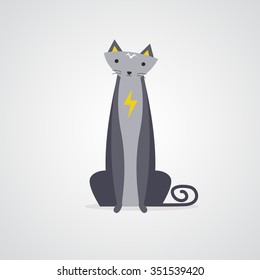 Electric cat. Cute thin cat with electric energy icon on the chest.