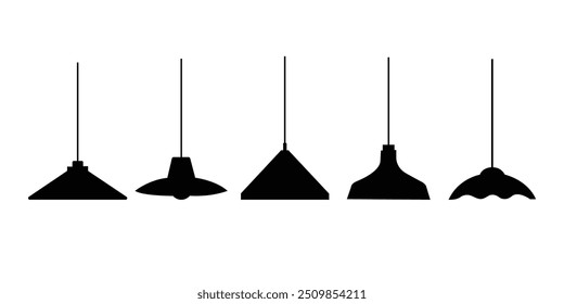 Electric ceiling lamps and light bulbs hanging on wire vector design Illustration concept.