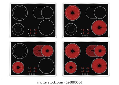 Electric ceramic cook top. Domestic kitchen household appliance. Vector illustration isolated on white background