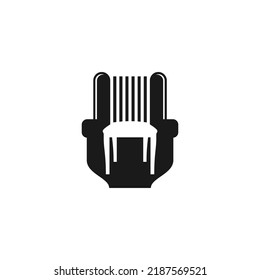 electric chair, smart combination of electrical plug and wooden chair in black and white - editable logo design vector