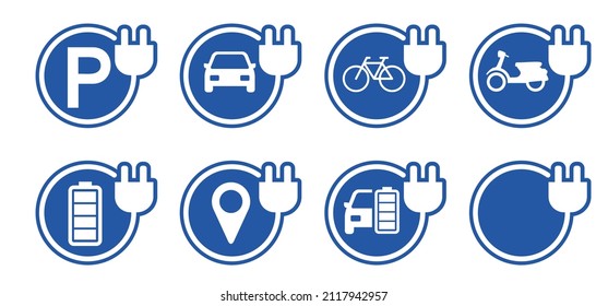 Electric charge charging point area, cable battery e-bike, car and scooter station. Charge indicator. Electric power. Parking for plug or unplug. Pinpoint, pin location. ev charger.