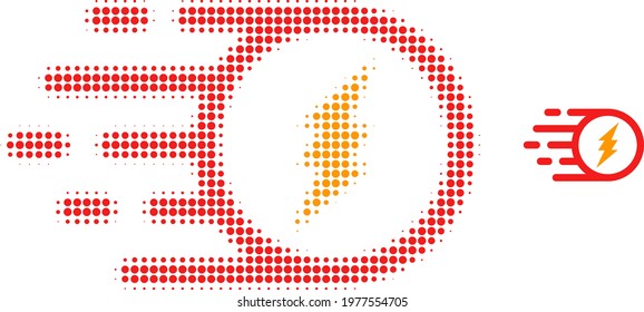 Electric charge halftone dot icon illustration. Halftone array contains round dots. Vector illustration of electric charge icon on a white background. Flat abstraction for electric charge object.