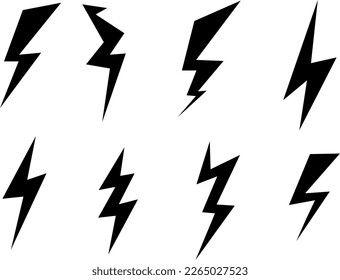 Electric charge icon for apps and websites. Vector set of black lightning bolt icons. 