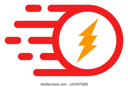 Electric charge icon with fast speed effect in red and yellow colors. Vector illustration designed for modern abstraction with symbols of speed, rush, progress, energy.