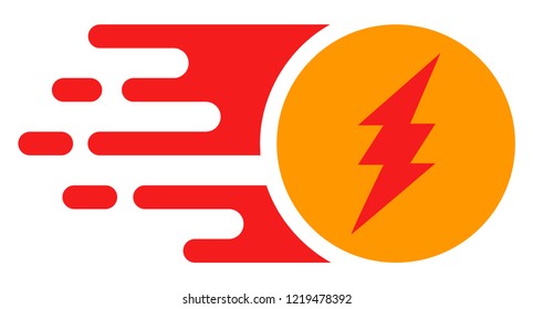 Electric charge icon with fast speed effect in red and yellow colors. Vector illustration designed for modern abstract with symbols of speed, rush, progress, energy.