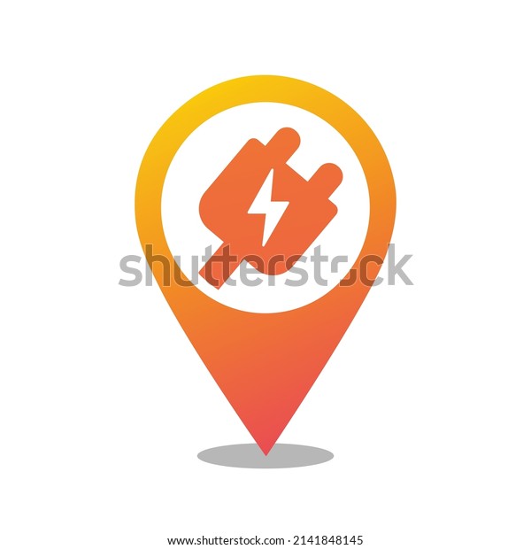 Electric charger pointer sign. Electric plug and map\
pointer logo