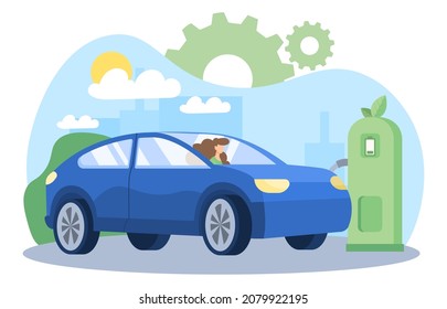Electric charging concept. Caring for environment, protecting surrounding world, reducing generation of negative waste. Modern technologies, electric transport. Cartoon flat vector illustration