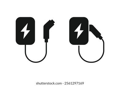 Electric charging device icons. Ev charging point station icons. Electric vehicle charging icons. Vector illustration