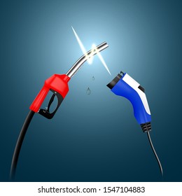 Electric charging or fueling the vehicle. Vector illustration.