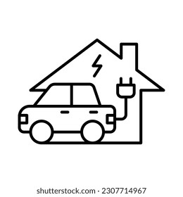 Electric charging at home icon, Ev charging point station, Stroke outline design, Vector illustration