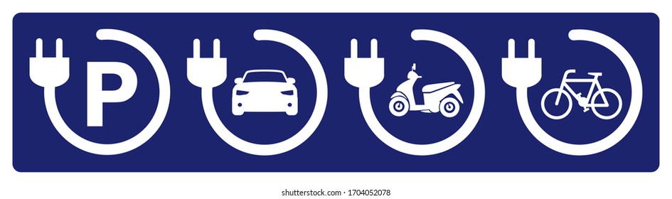 Electric charging point icons isolated on blue background svg