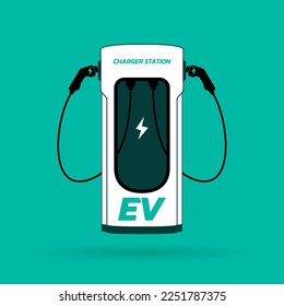 Electric Charging Station, Dual head electric vehicle charging stations, Vector illustrations.