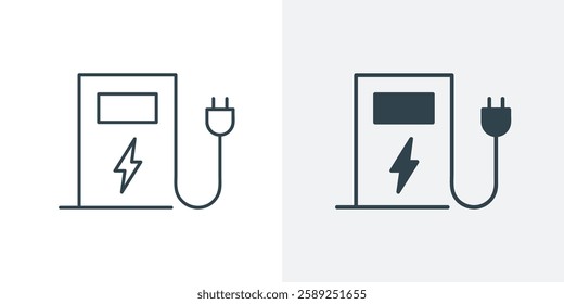 Electric Charging Station Icon. Vector Illustration of EV Charging, Sustainable Energy, and Green Transportation in line and solid style