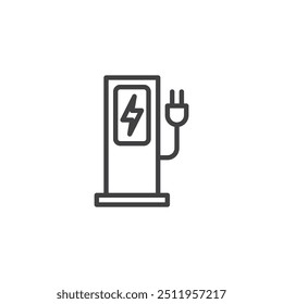 Icono de línea de estación de carga eléctrica. signo de estilo lineal para concepto móvil y Diseño web. Estación de carga con un ícono de Vector de contorno de relámpago. Símbolo, ilustración del logotipo. Gráficos de Vector