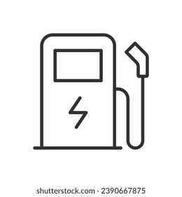 Elektrische Ladestation, lineares Symbol. Betankung. Linie mit bearbeitbarem Hub