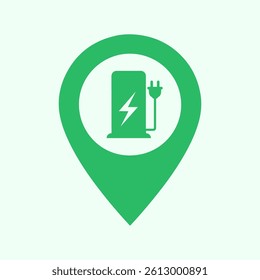 Electric Charging Station Pin Icon, EV Charger Map Marker, Power Symbol