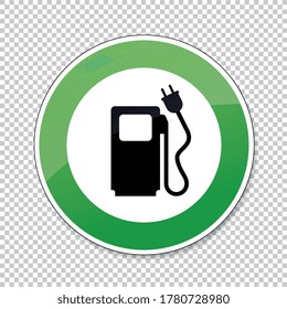 Electric Charging station traffic sign. German sign Electric vehicle recharging point Ecology friendly electric car charging on checked transparent background. Vector illustration. Eps 10 vector file.