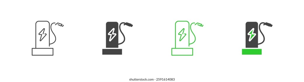 Electric charging station vector icon set