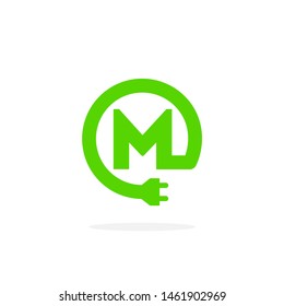 Electric Charging Vector Letter M. M Energy Cable Design Vector