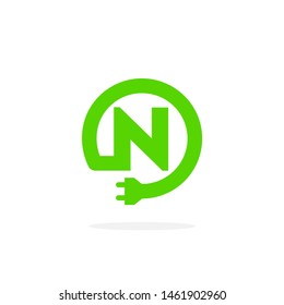 Electric Charging Vector Letter N. N Energy Cable Design Vector
