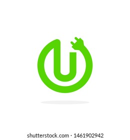 Electric Charging Vector Letter U. U Energy Cable Design Vector