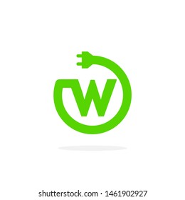 Electric Charging Vector Letter W. W Energy Cable Design Vector