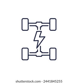 Electric chassis icon, EV car platform line vector