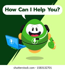 Electric Chatbot Mascot, Customer Service Robot. Say How Can I Help You