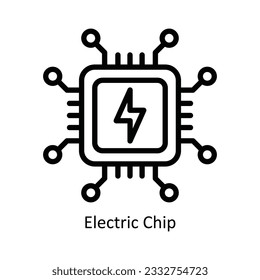 Ilustración de diseño de iconos del contorno del vector de chip eléctrico. Símbolo de naturaleza y ecología sobre fondo blanco Archivo EPS 10