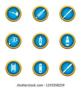 Electric cigarette icons set. Flat set of 9 electric cigarette vector icons for web isolated on white background