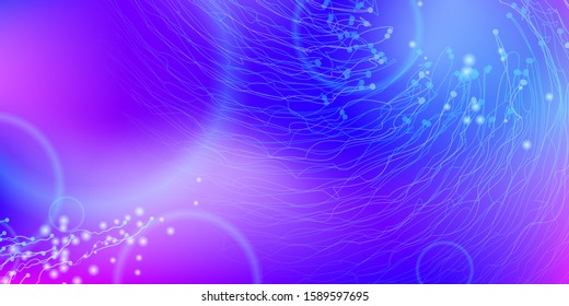 Electric Circuit Background. Virtual Reality Polygon. Abstract Blue, Pink Waves on the Light. Abstract Big Data Background.