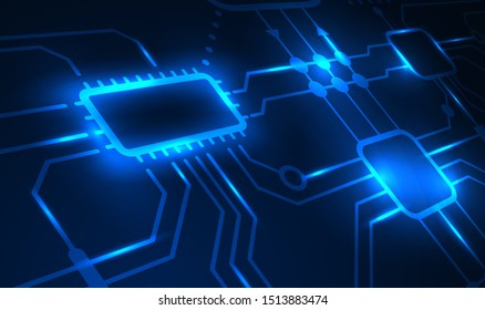 Electric circuit technology blue background. Vector illustrator