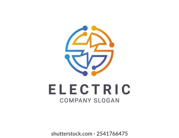 Electric circuit thunder bolt logo design vector symbol illustration template for business.