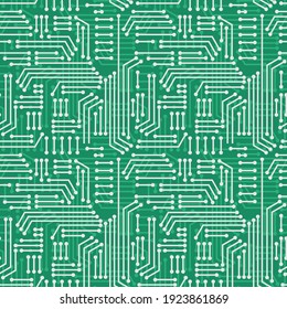 Electric Circuitry Pattern Seamless. Microcircuit Background. Circuit Board Texture