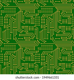 Electric circuitry pattern seamless. Microcircuit background. Circuit board texture