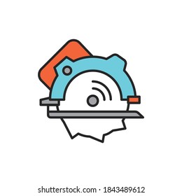 Electric circular saw color line icon. Pictogram for web page, mobile app, promo. UI/UX/GUI design element. Editable stroke.