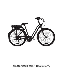 Electric city bike for adults. Vector silhouette illustration on white background