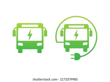 Electric City Bus. Electric Bus Charging. EV Icon. Vector Stock Illustration.