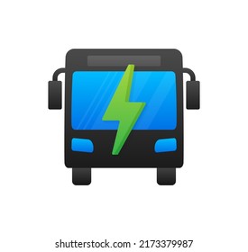 Electric City Bus. Electric Bus Charging. EV Icon. Vector Stock Illustration.