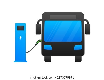 Electric City Bus. Electric Bus Charging. EV Icon. Vector Stock Illustration.